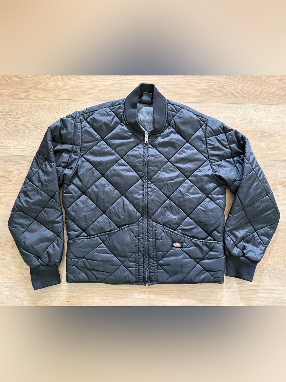 Dickies Diamond Quilted Bomber Jacket Full Zip Black Men’s Large